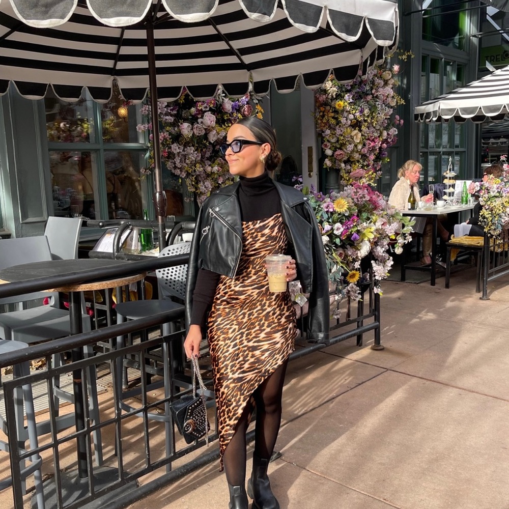 Asymmetrical Satin Cheetah Print Dress
